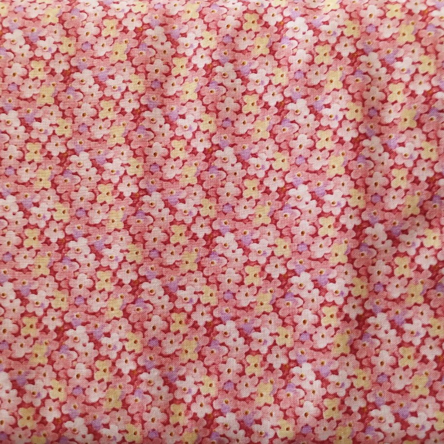 Tessuto di Cotone Americano Fantasia Fiorellini Rossi e Gialli
