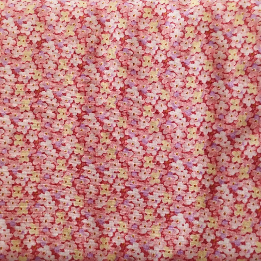 Tessuto di Cotone Americano Fantasia Fiorellini Rossi e Gialli