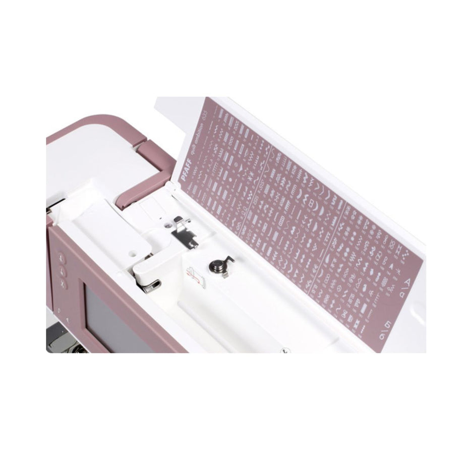 Macchina per cucire Pfaff Quilt Ambition 635 coperchio infilatura con  tabella punti