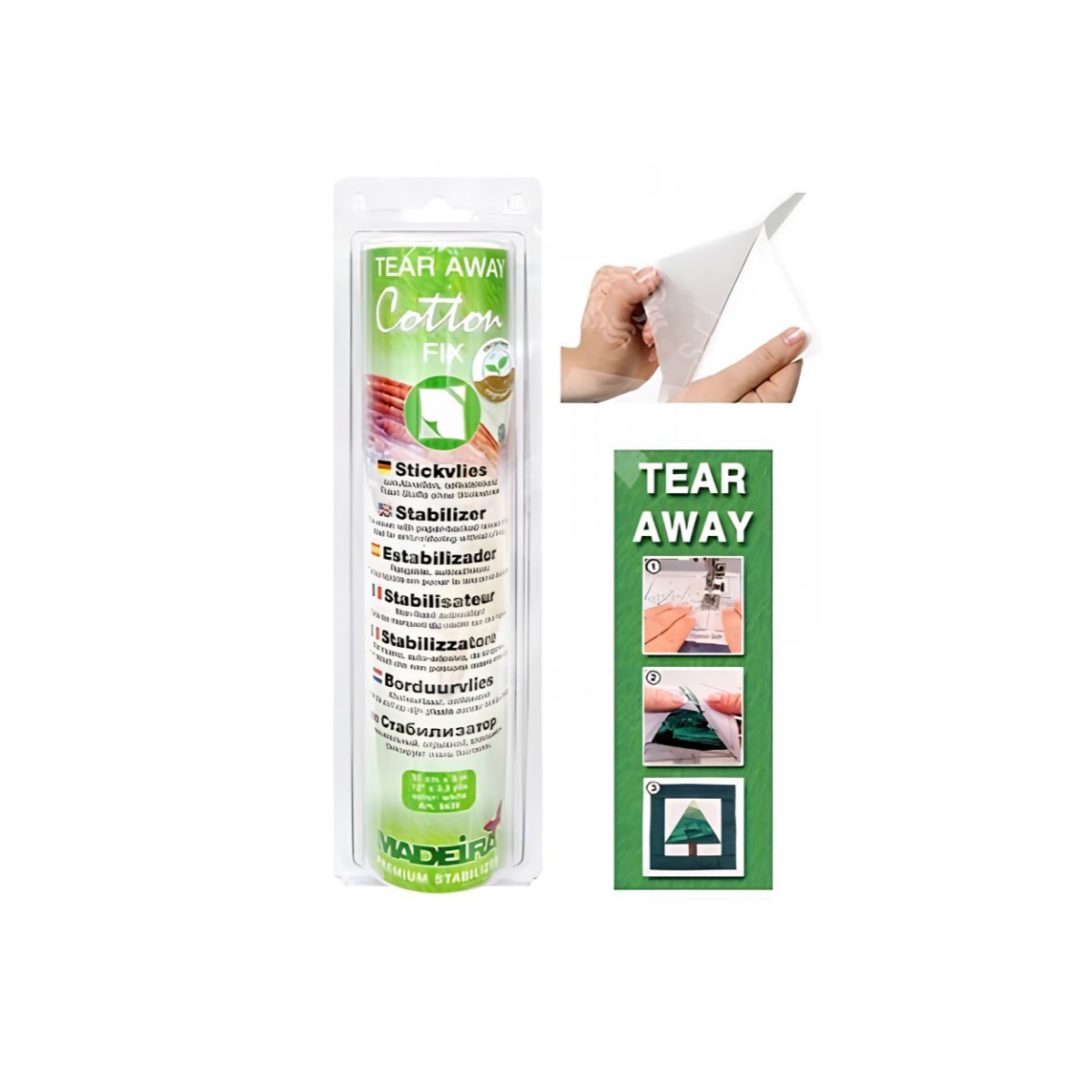 MADEIRA Cotton Fix Tear Away 9439 Stabilizzatore autoadesivo bianco per ricamo