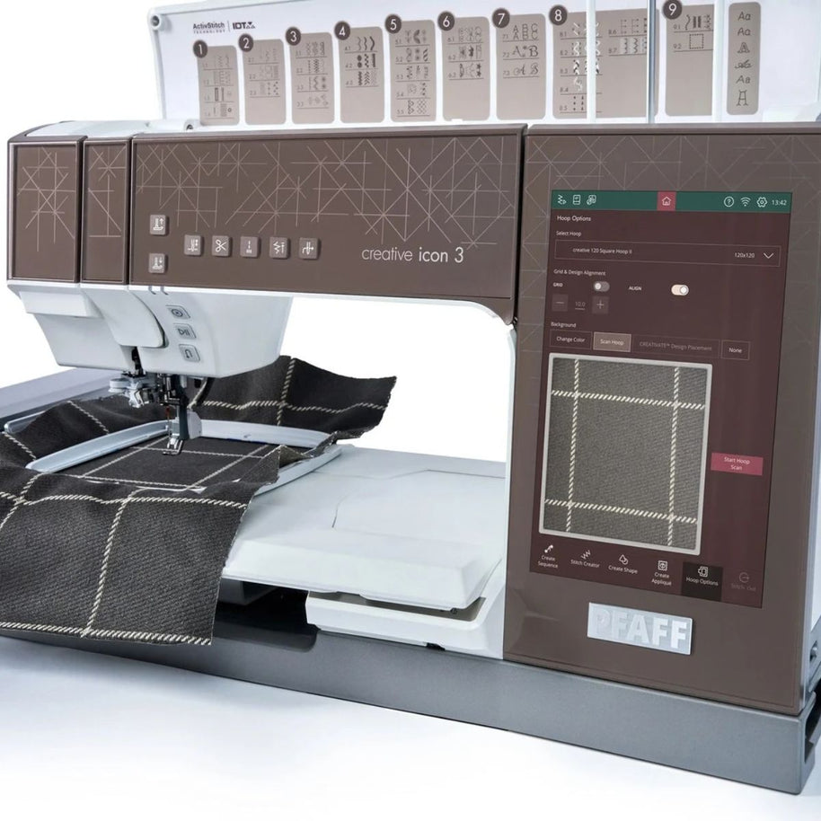 Pfaff Creative Icon 3 Macchina per Cucire e Ricamare con Intelligenza Artificiale scansione tessuto su display