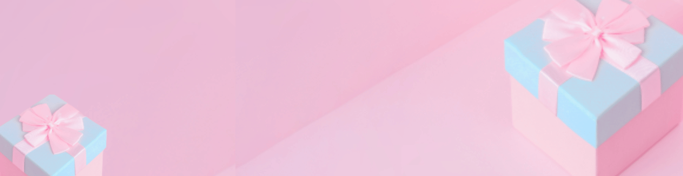 Banner con pacchetti regalo per promuovere codice coupon del 5% sul primo acquisto