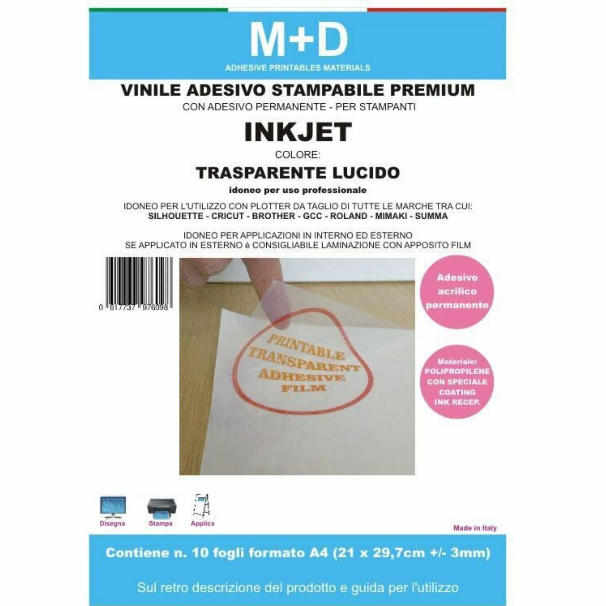 Vinile adesivo permanente stampabile trasparente lucido (inkjet) –