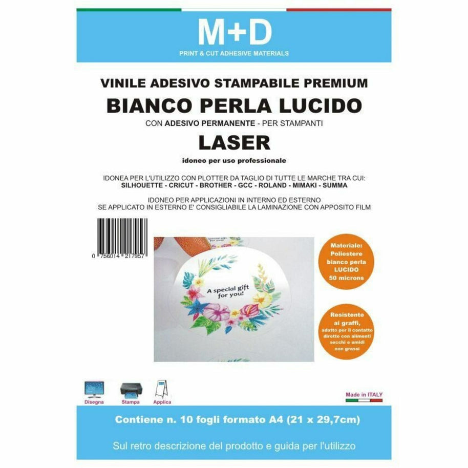 Vinile adesivo stampabile permanente laser (bianco perla lucido)