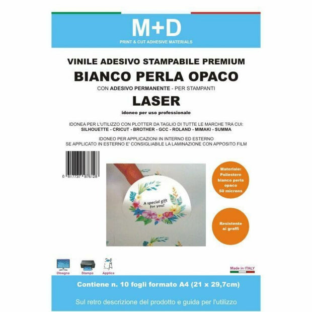 Vinile adesivo stampabile permanente laser (bianco perla opaco)
